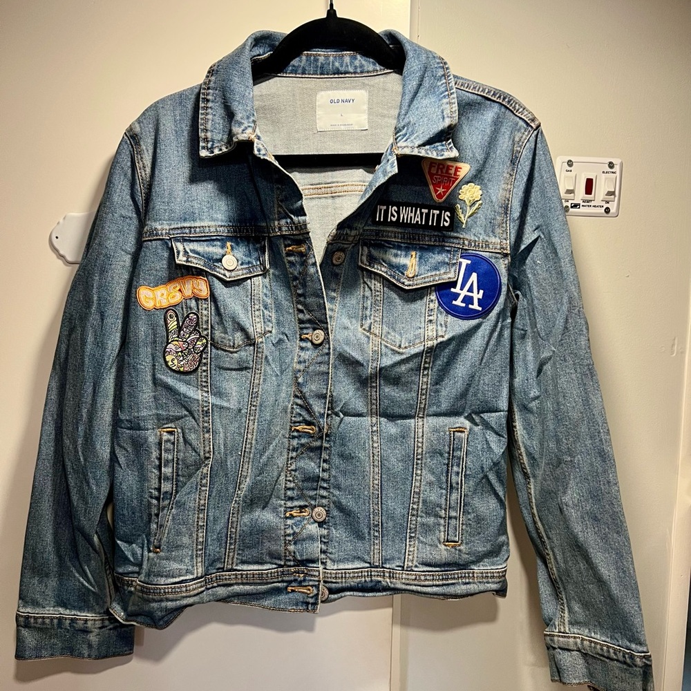 Old Navy Blue Jean Jacket with Patches